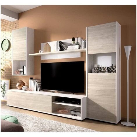 Conjunto de muebles modular de salon Villacarrillo en color blanco brillo-gris 180 cm(alto)220 cm(ancho)41 cm(largo) Color BLANCO BRILLO-GRIS