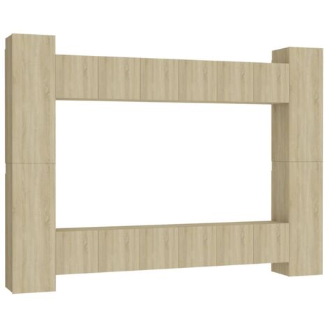 Conjunto de muebles mueble aparador TV televisión salón dormitorio 10 piezas roble sonoma madera de ingeniería marrón 020024358