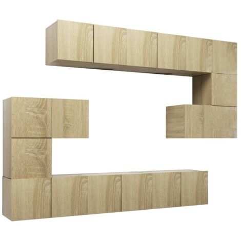 Conjunto de muebles mueble aparador TV televisión salón dormitorio 10 piezas roble sonoma madera de ingeniería marrón 020024359