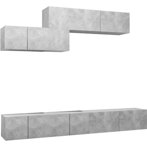 Conjunto de muebles mueble aparador TV televisión salón dormitorio sala de estar 6 piezas madera de ingeniería gris 020025041