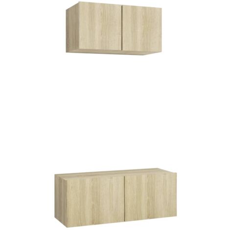 Conjunto de muebles mueble aparador TV televisión salón dormitorio salón 2 piezas roble sonoma madera contrachapada marrón 020024296