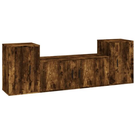 Conjunto de muebles mueble aparador TV televisión salón dormitorio salón 3 piezas roble ahumado madera de ingeniería marrón 020024602