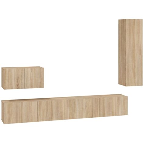 Conjunto de muebles mueble aparador TV televisión salón dormitorio salón 4 piezas roble sonoma madera contrachapada marrón 020024814