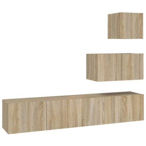 Conjunto de muebles mueble aparador TV televisión salón dormitorio salón 4 piezas roble sonoma madera contrachapada marrón 020024823