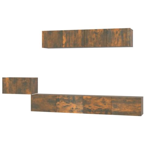 Conjunto de muebles mueble aparador TV televisión salón dormitorio salón 5 piezas roble ahumado madera de ingeniería marrón 020024965