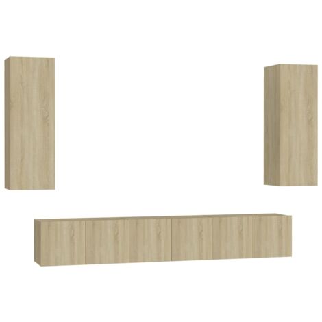 Conjunto de muebles mueble aparador TV televisión salón dormitorio salón 5 piezas roble sonoma madera contrachapada marrón 020024969