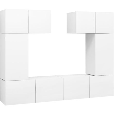 Conjunto de muebles mueble aparador TV televisión salón dormitorio salón 6 piezas madera de ingeniería blanco 020025020