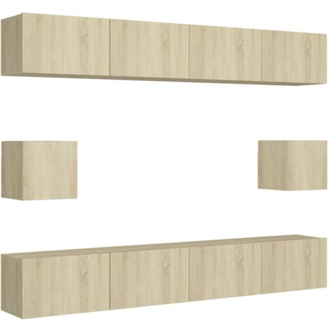 Conjunto de muebles mueble aparador TV televisión salón dormitorio salón 6 piezas roble sonoma madera contrachapada marrón 020025114