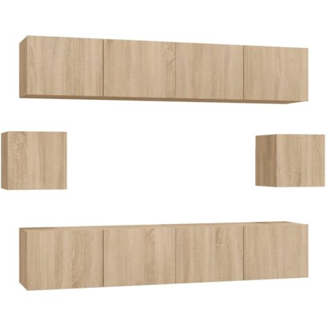 Conjunto de muebles mueble aparador TV televisión salón dormitorio salón 6 piezas roble sonoma madera contrachapada marrón 020025117