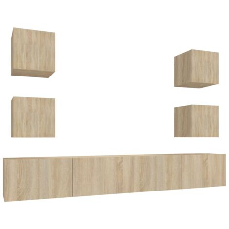 Conjunto de muebles mueble aparador TV televisión salón dormitorio salón 6 piezas roble sonoma madera contrachapada marrón 020025120