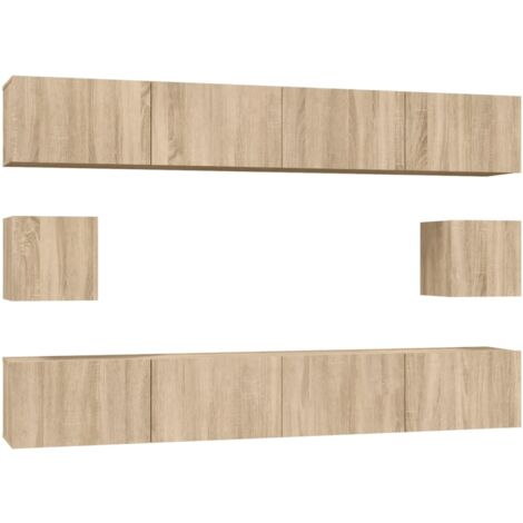 Conjunto de muebles mueble aparador TV televisión salón dormitorio salón 6 piezas roble sonoma madera contrachapada marrón 020025121