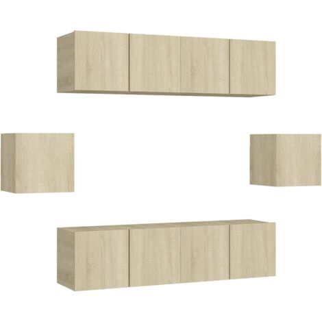 Conjunto de muebles mueble aparador TV televisión salón dormitorio salón 6 piezas roble sonoma madera contrachapada marrón 020025132