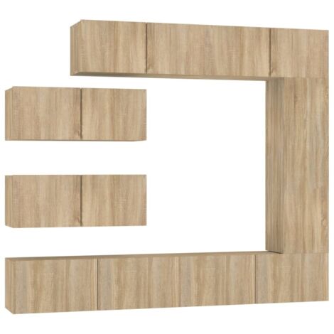 Conjunto de muebles mueble aparador TV televisión salón dormitorio salón 7 piezas roble sonoma madera contrachapada marrón 020025208