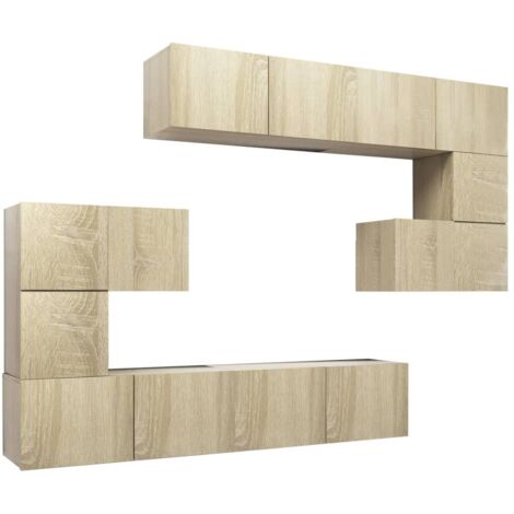 Conjunto de muebles mueble aparador TV televisión salón dormitorio salón 8 piezas roble sonoma madera contrachapada marrón 020025304
