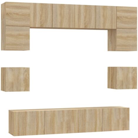 Conjunto de muebles mueble aparador TV televisión salón dormitorio salón 8 piezas roble sonoma madera contrachapada marrón 020025311