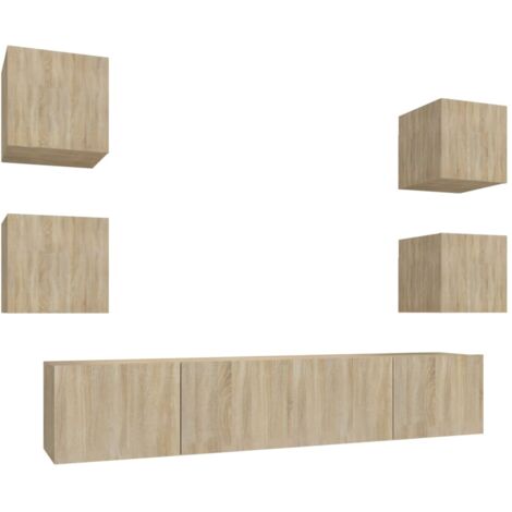 Conjunto de muebles mueble buffet TV televisión salón dormitorio salón 6 piezas roble sonoma madera contrachapada marrón 020025127