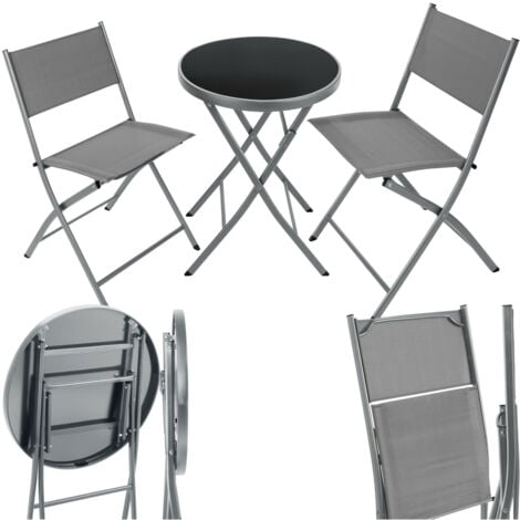 TECTAKE Conjunto de muebles para balcón Düsseldorf - muebles de jardín modernos, mesa y sillas de terraza con estructura de acero, mobiliario de jardín plegable portátil
