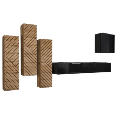 Conjunto de muebles para salón SWITCH III – Roble y Negro – Acabados efecto roble fresado y brillante – Diseño moderno