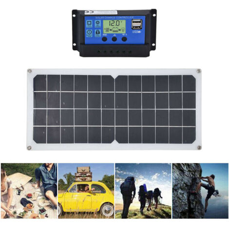 Conjunto de paneles solares con controlador y ventilador, 10 W, 12 V, módulo flexible, monocristalino, dimensiones 42 x 19 cm.