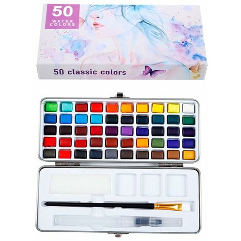 Conjunto de pintura de acuarela sólida Embalaje neutro Acuarela Color nacarado Color fluorescente (50 colores)