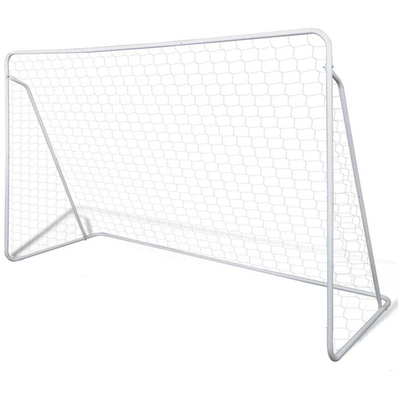 

vidaXL Portería de fútbol con poste y red acero 240x90x150 cm - Blanco