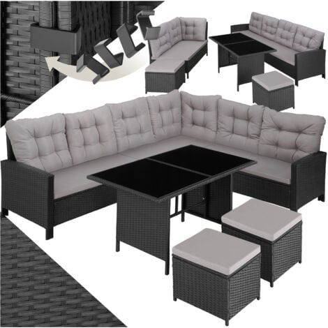 Conjunto de ratán Barletta - mueble de exterior de poli ratán, muebles de ratán sintético con cojines y fundas, asientos de jardín con estructura de acero