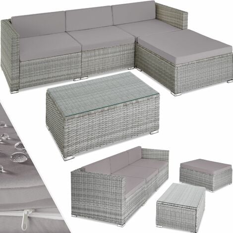 TECTAKE Conjunto de ratán Florenz - mueble de exterior de poli ratán, muebles de ratán sintético con cojines y fundas, asientos de jardín con estructura de acero