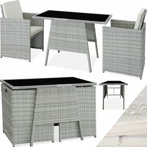 Conjunto de ratán Lausanne - mueble de exterior de poli ratán, muebles de ratán sintético con cojines y fundas, asientos de jardín con estructura de acero