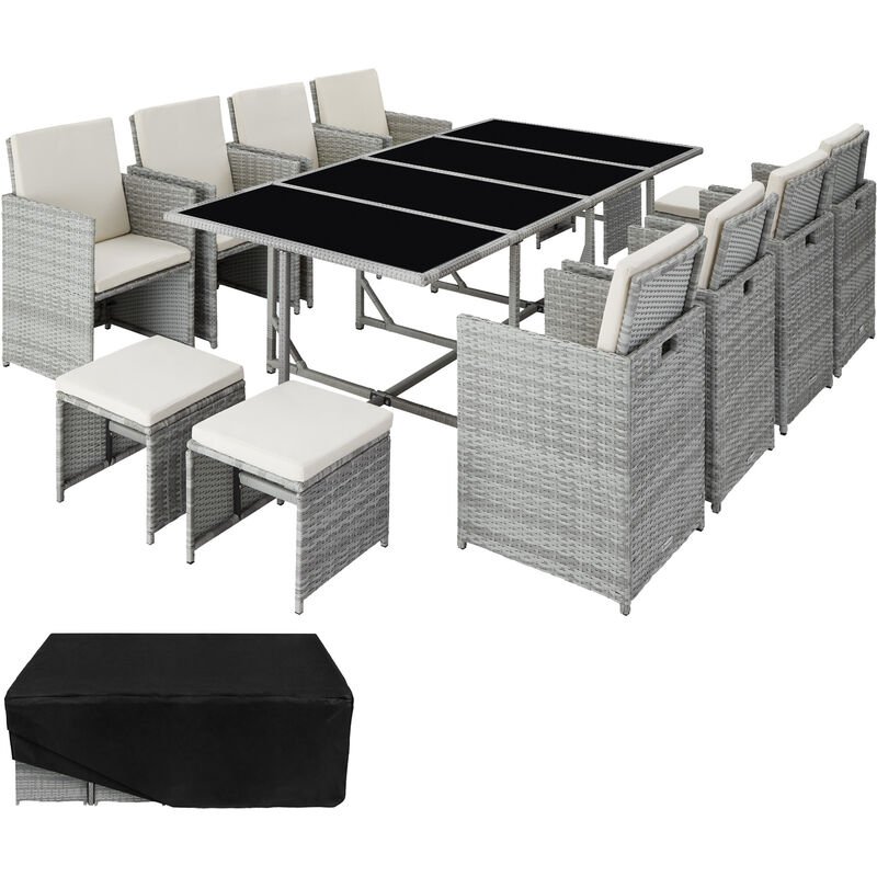 

Tectake - Conjunto de ratán Palma compuesto de 8+4+1 - mueble de exterior de poli ratán, muebles de ratán sintético con cojines y fundas, asientos de