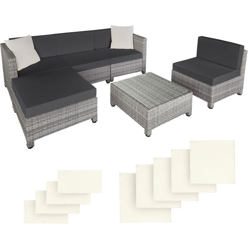 

Tectake - Conjunto de ratán sintético con estructura de aluminio - mueble de exterior de poli ratán, muebles de ratán sintético con cojines y fundas,