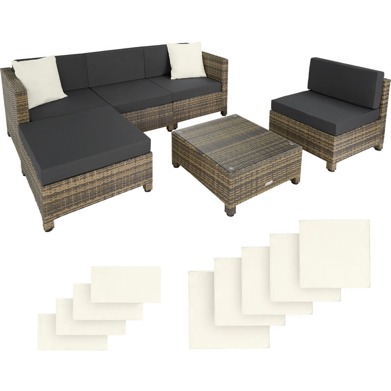 

Tectake - Conjunto de ratán sintético con estructura de aluminio - mueble de exterior de poli ratán, muebles de ratán sintético con cojines y fundas,
