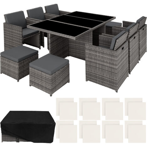 Conjunto de ratán sintético Nueva York - mueble de exterior de poli ratán, muebles de ratán sintético con cojines y fundas, asientos de jardín con estructura de aluminio