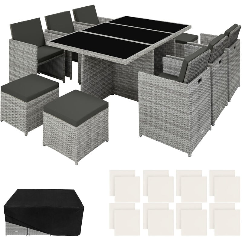 

Tectake - Conjunto de ratán sintético Nueva York - mueble de exterior de poli ratán, muebles de ratán sintético con cojines y fundas, asientos de