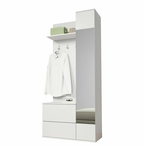 MOBILIER1 Conjunto de recibidor Lima 106, Blanco, 195x90x34cm, Espejo, Aglomerado laminado, Colocada