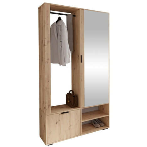 MOBILIER1 Conjunto de recibidor Stanton 145, Roble Artisan + Negro, 190x100x33cm, Espejo, Aglomerado laminado, Colocada