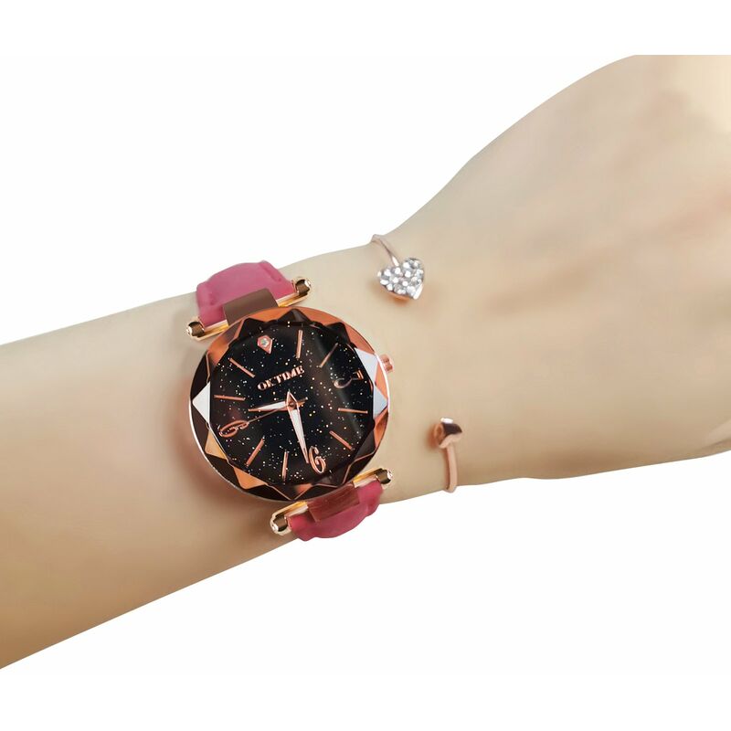 

Conjunto de reloj para mujer con pulsera Reloj de pulsera de cuarzo retro con movimiento de engranajes de manos luminosas a la moda,rojo