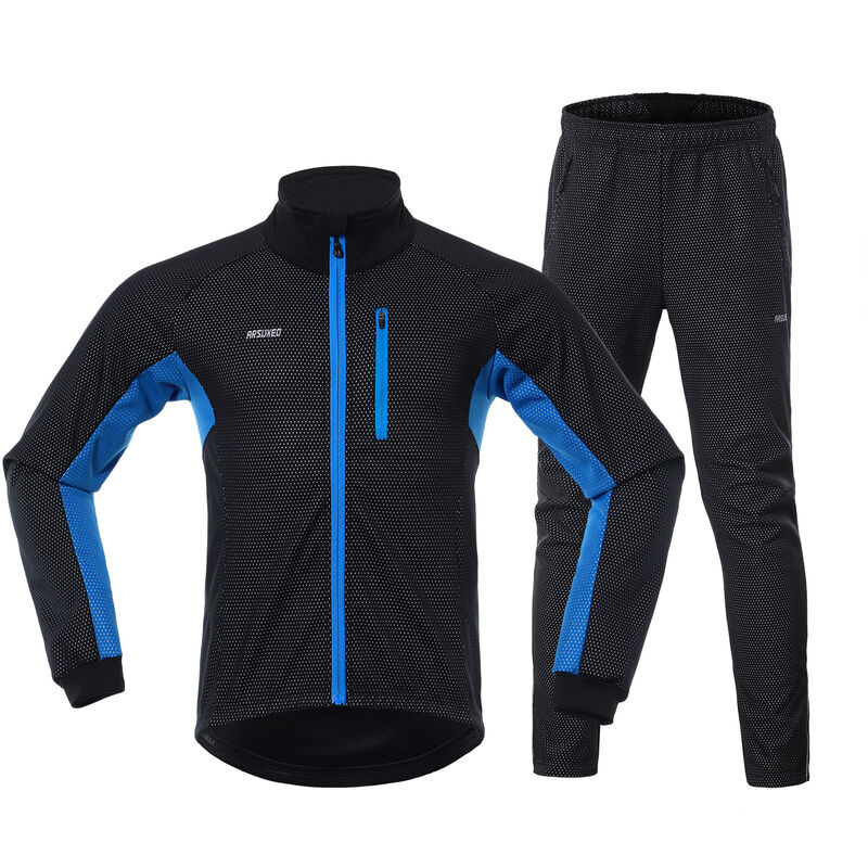 

Arsuxeo - Conjunto de ropa de ciclismo de invierno para hombre, Jersey de bicicleta a prueba de viento de manga larga con pantalones, chaqueta