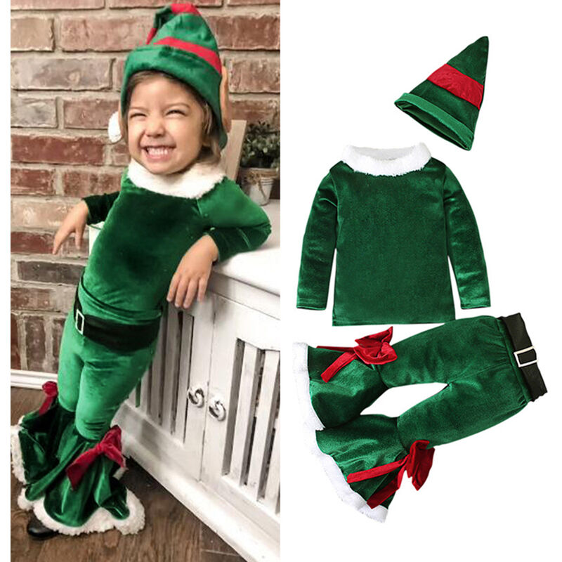 

Happyshopping - Conjunto de ropa navideña, disfraz de Papa Noel, para niñas de 1 a 7 años,Verde, 110yd