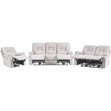 Conjunto de sala de estar 6 plazas LED reclinable de terciopelo beige eléctrico Bergen