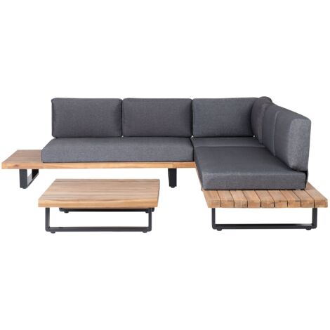 Conjunto de sala de estar esquinero 5 plazas de madera de acacia gris mesa Mykonos