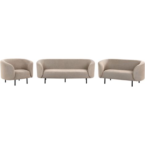 Conjunto de sala de estar moderno sofás de 2 y 3 plazas sillón tejido de poliéster patas negras gris pardo Loen