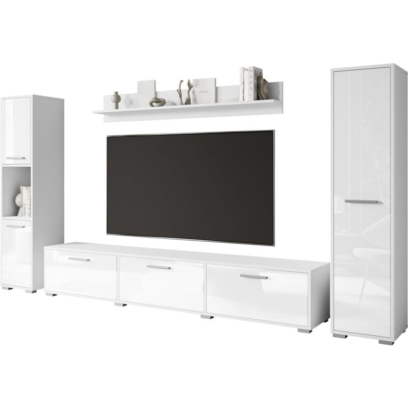 Muebles Slavic - Ensemble de meubles de salon bogota, ensemble de meubles de salon, meuble tv, couleur blanc/blanc brillant