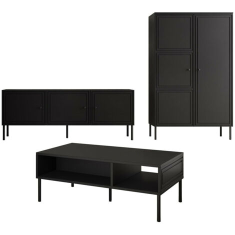 Conjunto de salón Charlotte T106, Negro, Partes separadas, Con mesa de TV, Con equipo adicional, MDF, Aglomerado laminado