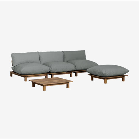 Conjunto de salón con sofá modular reclinable de 3 piezas, mesa de Centro y puff en madera de acacia Brina SKLUM             