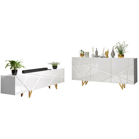 Conjunto de salón Mavmave 102, Blanco + Blanco brillante