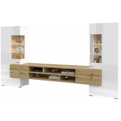 Conjunto de salón Mondalo 101, Roble wotan + Blanco brillante
