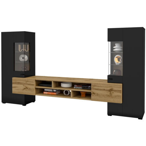 Conjunto de salón Mondalo 101, Roble wotan + Negro mate