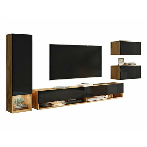 Conjunto de salón Sarasota 124, Roble wotan + Negro brillante
