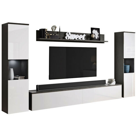 Conjunto de salón Sarasota 131, Gris oscuro + Blanco brillante
