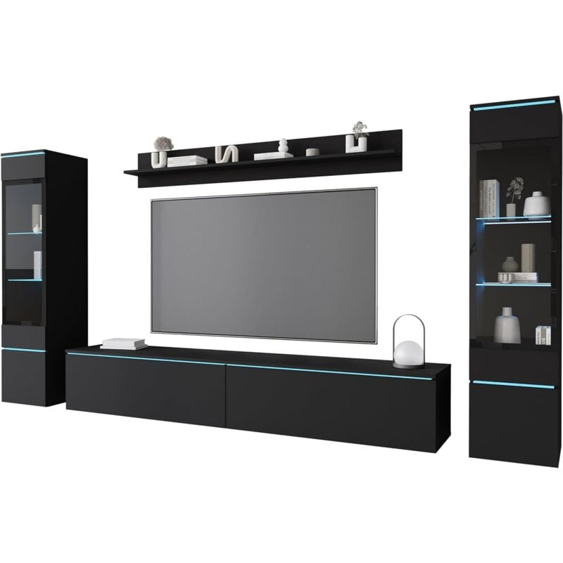 Muebles Slavic - Ensemble de meubles de salon vera ii, ensemble de meubles de salon, sans éclairage led, couleur noir mat